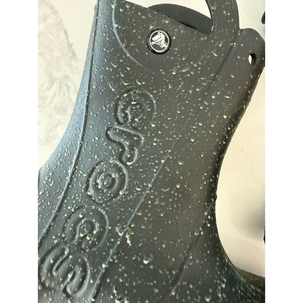 Crocs Handle It Rain Boots Black Glow in the Dark Sz 2